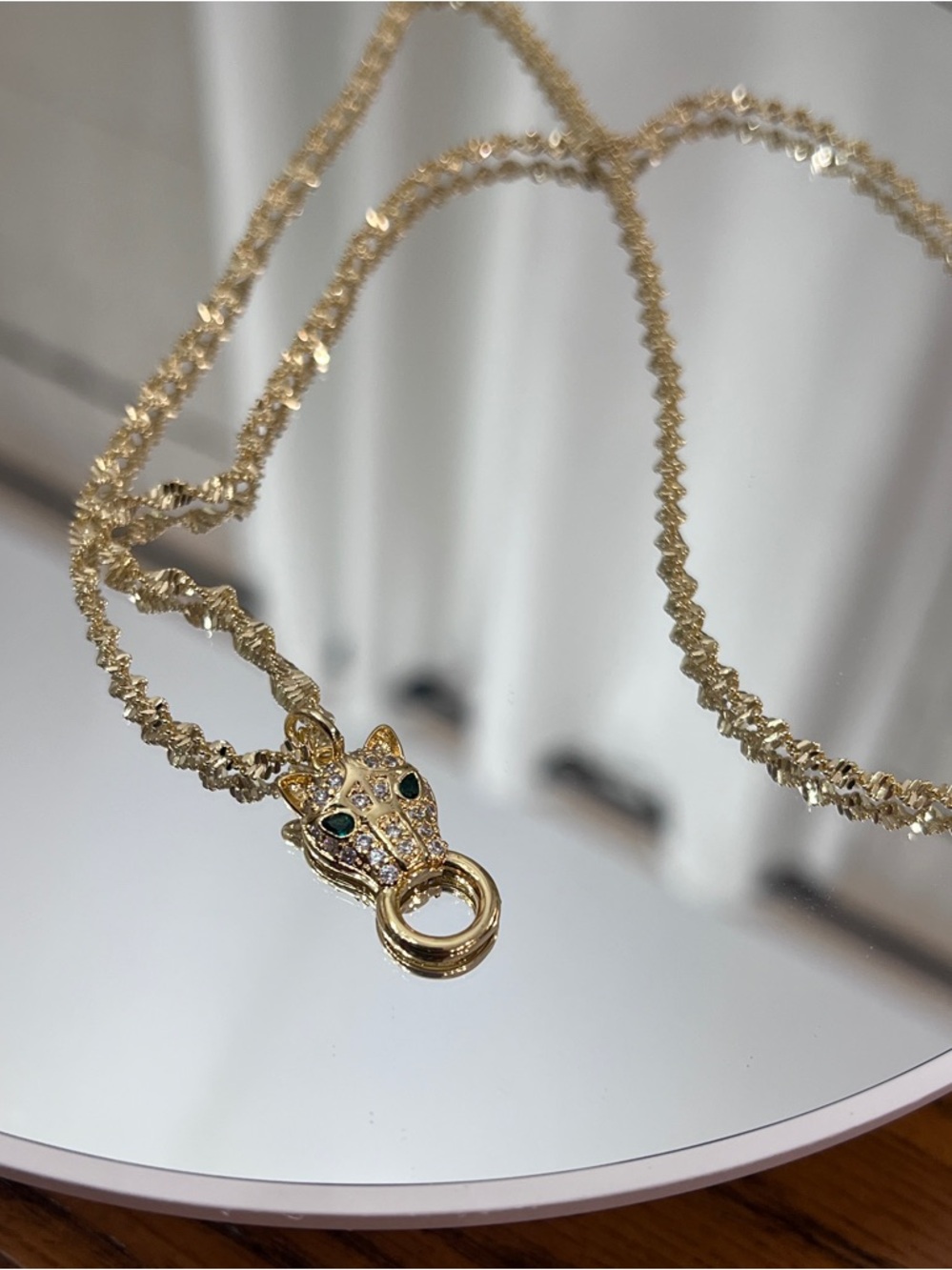 CUSTOM Gold Leopard Head Pendant Necklace on Twisted Diamond Cut Chain